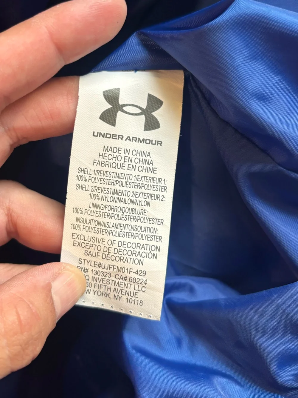 Under Armour Tuckerman Puffer Jacket in royal blue youth size large